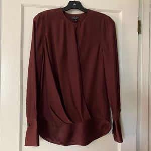 rag & bone Max Silk Blouse - XS - Burgundy